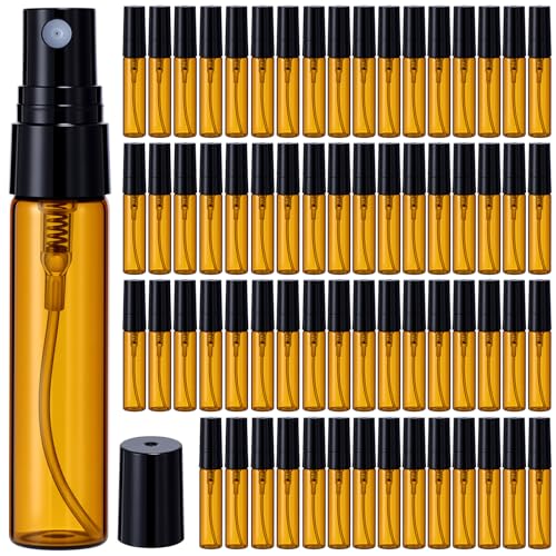 Mini Spray Bottles Set - 300 Brown Glass 5ml Travel Refillable Atomizers with Leakproof Design