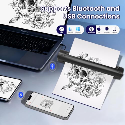 Wireless Tattoo Stencil Printer Machine - Black Variation for Artists & Beginners