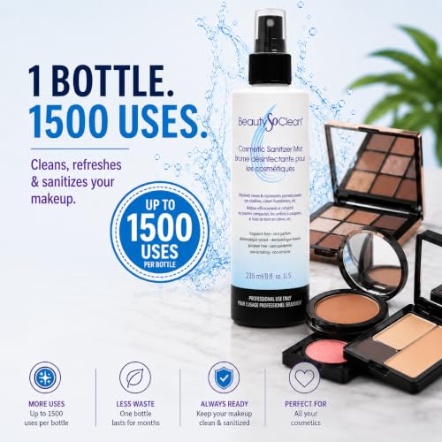 Cosmetic Sanitizer Mist - 8 Fl Oz Makeup Sanitizing Spray for Powder & Cream Foundations, Palettes & Blush
