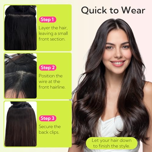 Hotbanana Invisible Wire Hair Extensions 12 Inch Balayage Natural Black to Chestnut Brown - 70g, Quick Wear & Reusable