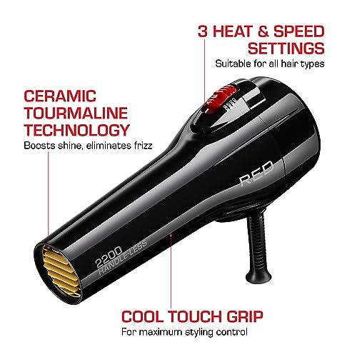 Professional 2200W Ceramic Tourmaline Hair Dryer with Comb Attachments & Heat Protector