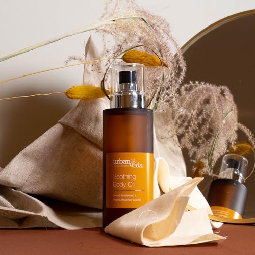 Urban Veda Soothing Body Oil | COSMOS Certified Body Massage Oil for Sensitive Skin | Organic Vitamin E Oil & Sweet Almond Oil for Skin | Calming and Soothing Body Oil for Women and Men | 3.40 Fl oz