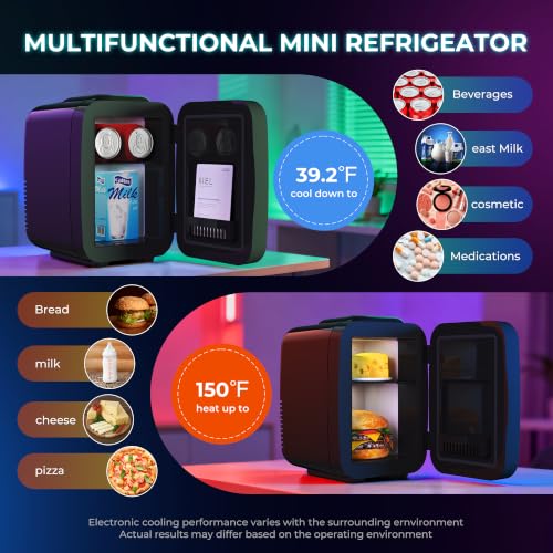BEICHEN 4L Mini Fridge Black with APP Light Controller for Gaming & Bedroom