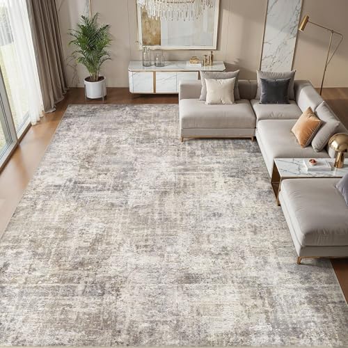 Cotiled 8x10 Brown Grey Abstract Washable Area Rug for Living Room