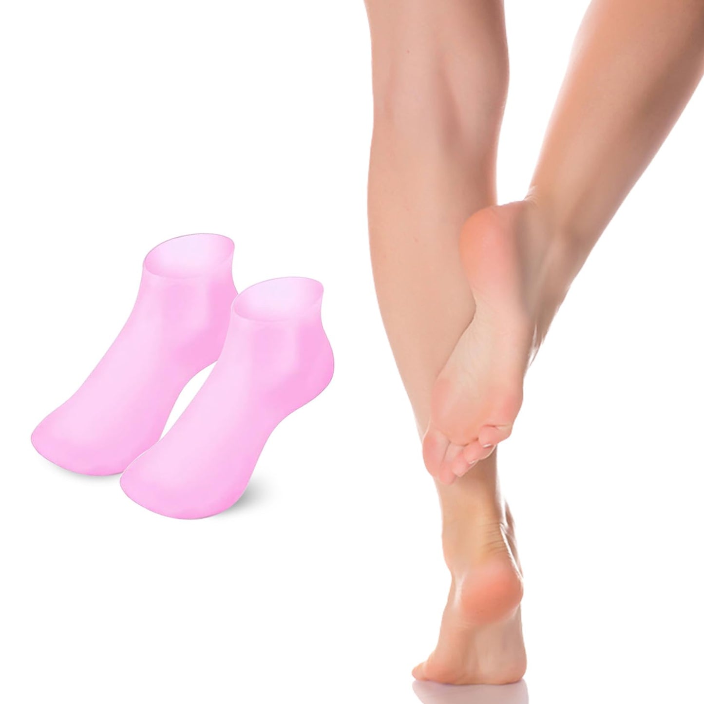 Silicone Moisturizing Sock 1 Pair Reusable Foot Care Socks for Dry Cracked Feet - Softening Calluses & Rough Skin for Home Spa & Pedicure, Pink