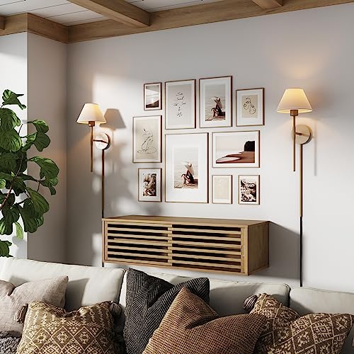 Brass & White Plug-in Wall Sconce with Cotton Shade - Set of 1