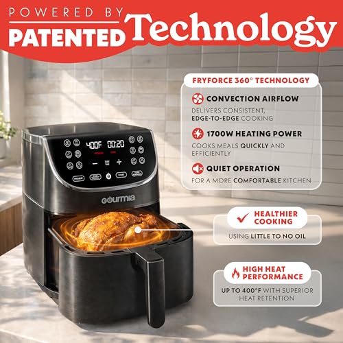 Gourmia 7 Qt Air Fryer Basket - Black, 12 Presets, Family Size