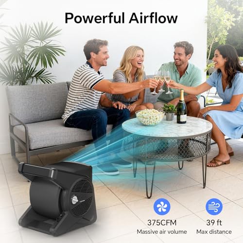 Shinic 15-Inch Utility Pivoting Blower Fan - Black, 375 CFM, Work & Garage Use