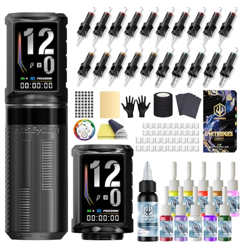 POSEIDON Wireless Tattoo Gun Kit 2PCS 2300mAh Battery LED Display - Two Battery