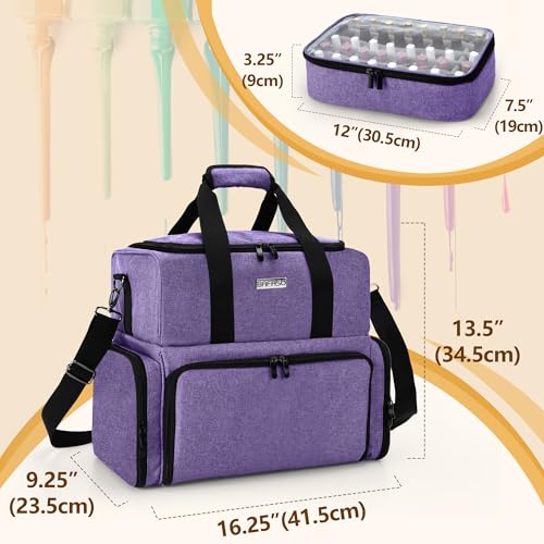 BAFASO Nail Polish Organizer Holds 80 Bottles (15ml - 0.5 fl.oz) and a UV Nail Lamp, Nail Polish Case with 2 Removable Pouches and Manicure Tools Storage Sections (Patented), Purple