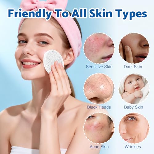 320-Count Compressed Facial Sponges, Natural Cellulose Face Sponge, Cosmetic Spa Sponges for Facial Cleansing, Pore Exfoliating, Makeup Removal,Skin Massage (White)
