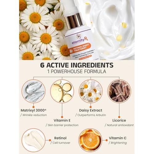 Retinol Night Cream with Vitamin A, Matrixyl 3000, Vitamin C & Daisy Extract ? Anti-Aging Night Treatment for Fine Lines, Skin Tone & Wrinkles ? Non-Irritating ? by Eternity Medicine 1oz
