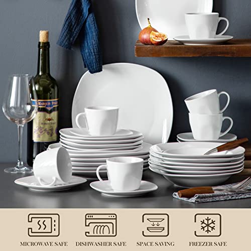 ELISA 30-Piece Porcelain Dinnerware Set for 6 - Grey & White, Chip & Scratch Resistant
