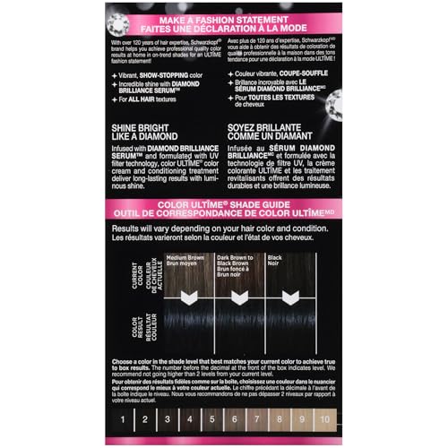 Schwarzkopf Color Ultime Hair Color, 1.4 Sapphire Black, 1 Application - Permanent Black Hair Dye for Vivid Color Intensity and Fade-Resistant Shine up to 10 Weeks