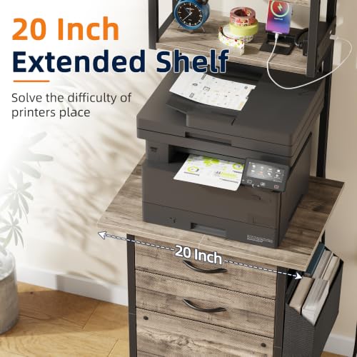 Grey 49-Inch Tall File Cabinet with Charging Station, 3 Drawers & Storage