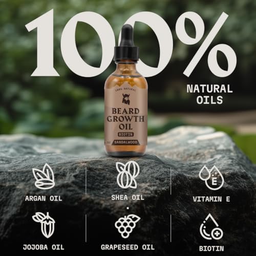 Striking Viking Beard Growth Oil for Men - 2 Fl Oz, Sandalwood - Thickening & Conditioning Beard Oil with Biotin - Facial Hair Serum with Argan & Jojoba for Hydration