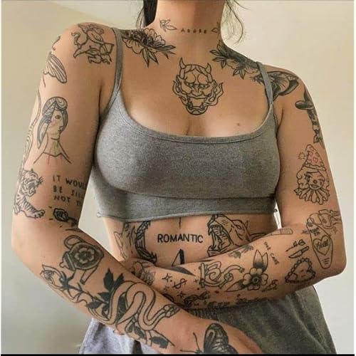 Impressed 48 Sheets Custom Unisex Ignorant Patchwork Temporary Tattoos - Small Semi Permanent Minimalist Black Fake Flash Tattoo for Women and Men - Micro Tiny Adult Hand, Sleeve, Finger Tat for Teens