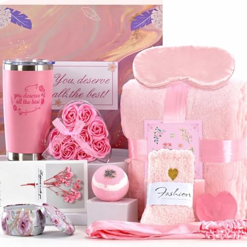 Pink Women's Spa Gift Set with Blanket, Candle, Mug & Accessories - Perfect for Birthdays & Holidays