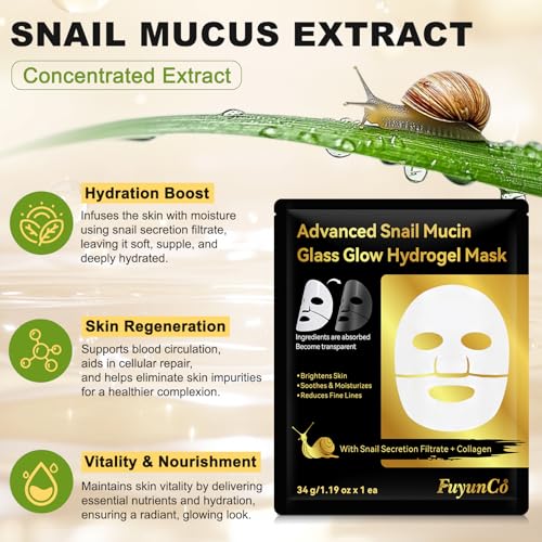Advanced Snail Mucin Glass Glow Hydrogel Face Masks Skincare, Collagen Mask, Overnight Peel Off Korean Face Mask for Hydration Boost, Glass Skin Face Mask Korean Skincare