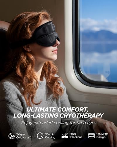 3D Cold & Hot Gel Sleep Mask with Dual Coldfocus for Eye Relief - Black 2 Pack