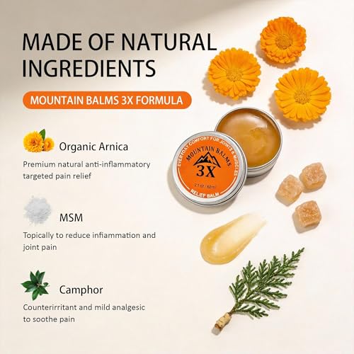 Mountain 3X Relief Balm, for Neck, Hands & Feet with Organic Arnica & Camphor, Fast-Absorbing, Non-Greasy ? 2.1 OZ £¨1pc£©