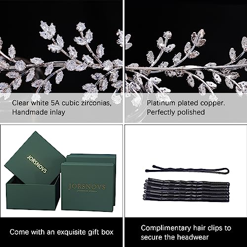 Jorsnovs E-Silver Bridal Headpiece with Cubic Zirconia for Wedding & Special Occasions