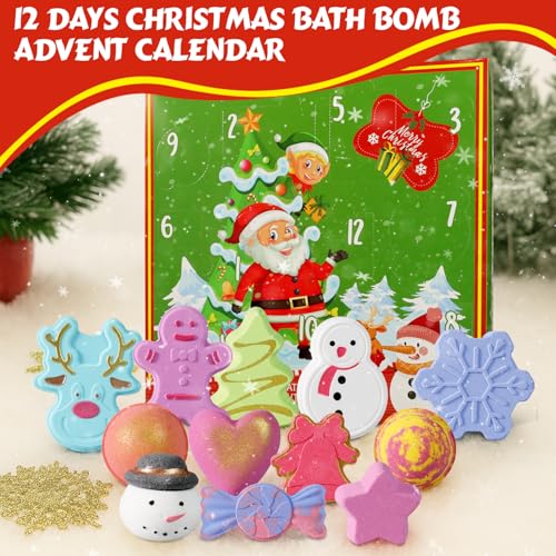 Christmas Advent Calendar 2025 Bath Bombs Set - Green Surprise 12PCS Gifts for Kids & Adults