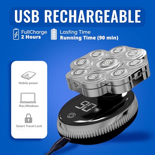 Head Shavers for Bald Men 6 in 1 - Head Shaver Kit Wet/Dry Multidirectional Floating of 9D Knife Rechargeable Head Bald Shavers for Men Wire USB + Manual