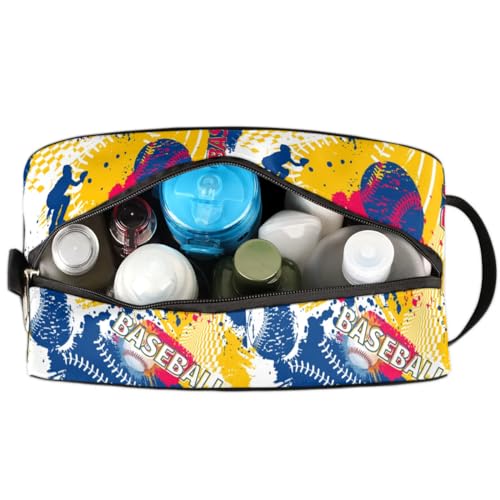 Travel Toiletry Bag for Women & Men,Waterproof Lightweight Makeup Cosmetic Bag Organizer with Handle & Zip Pockets Shaving Toiletries Bag for Gym,Beach - Baseball