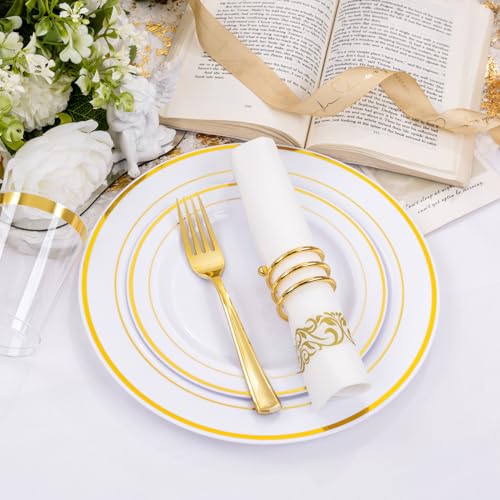 Gold Disposable Dinnerware Set for 100 Guests - Plastic Plates, Cups & Cutlery Variation of Gold / 100 Guests