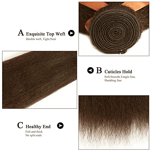 Brazilian Human Hair Extensions - 20 22 24 Inch #4 Brown Yaki Straight Bundles - Virgin Remy Hair