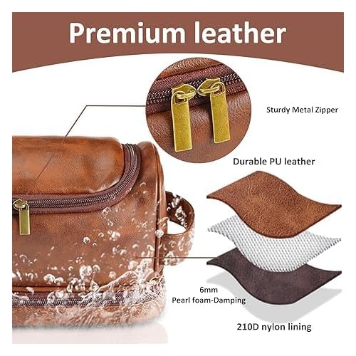 Personalized Leather Toiletry Bag For Men, Engraved Initial Travel Toiletry Bag for Men, Travel kit for Him, Ideal Gift for Him Dad Father Son Husband Grandpa Lover Christmas Anniversary Birthday(R)