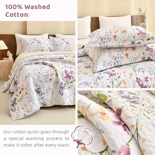 Sanracie Floral B Queen Size Cotton Quilt Set 90x98 - Summer Lightweight Bedding