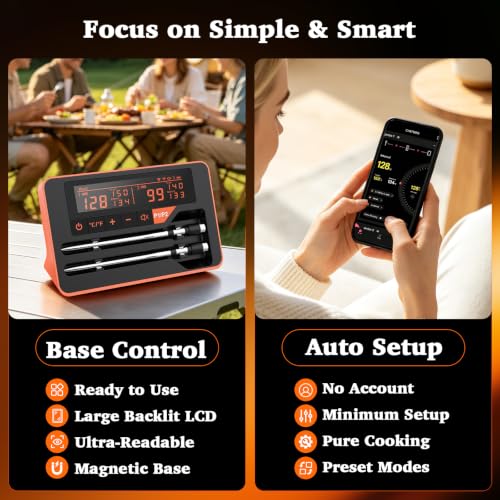 Wireless Bluetooth Meat Thermometer for BBQ Grill & Smoker - Digital Dual Sensors