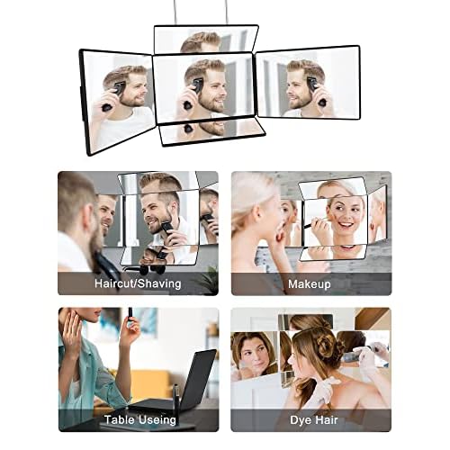 5 Way Mirror for Self Hair Cutting & Shaving, 360 Makeup Mirror with Height Adjustment for Braiding & Styling (Black)