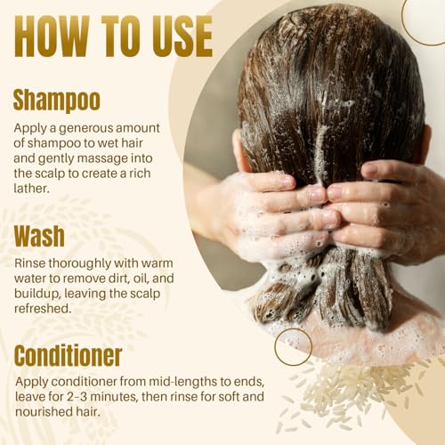 Nourishing Rice Water Shampoo & Conditioner Set - Sulfate-Free, 16oz Each - MYSTÉRE BEAUTÉ