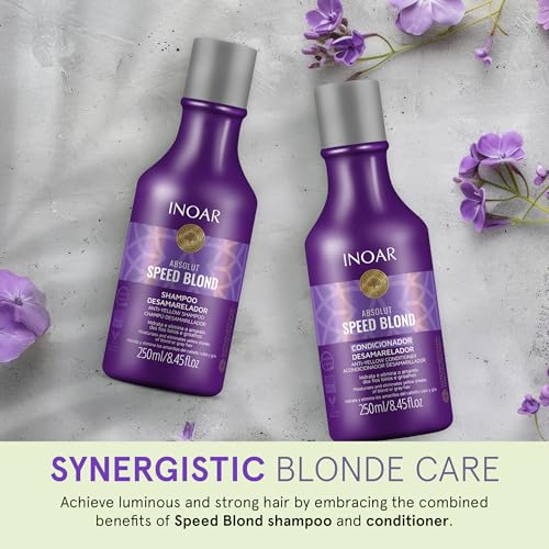 Inoar Absolut Speed Blond Shampoo & Conditioner Kit with Argan Oil for Blonde, Silver & Gray Hair with Tone Neutralization & Hydration, 8.45 fl.oz