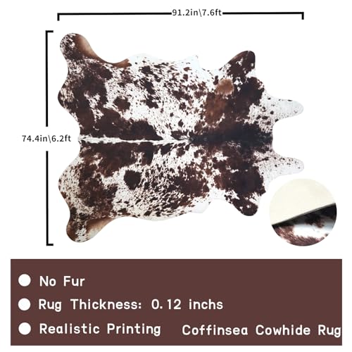 Reddish Brown Cow Print Rug 7.6x6.2 ft Faux Cowhide Western Decor