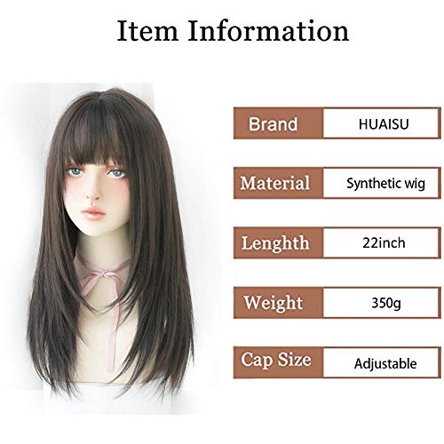 Black Synthetic Wig with Bangs for Women - Long Straight Hair Costume Wig