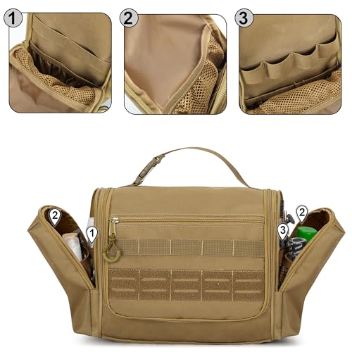 Large Hanging Toiletry Bag for Men - Khaki Travel Dopp Kit with Multiple Pockets