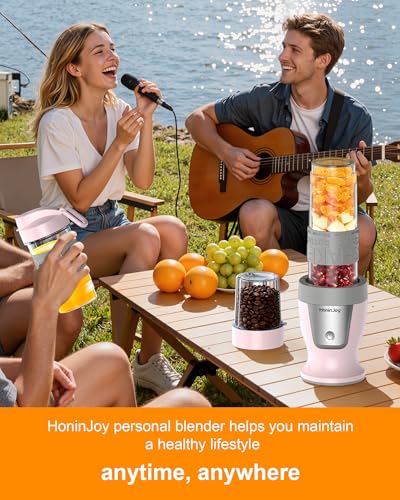 Pink Smoothie Blender and Grinder Combo - 10-Piece Portable Set