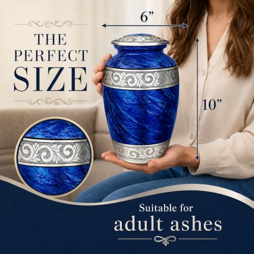 Eternal Blue Cremation Urn Set for Human Ashes - Adult Male & Female with Necklace & Velvet Bag - Variation of THIS listing