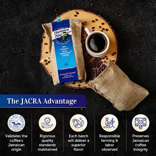 Blue Mountain Coffee Ground 16oz - Jamaican Blue Mountain Medium Roast, Freshly Brewed, Premium Plantation Blue
