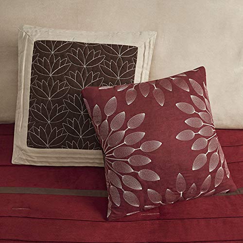 Queen Comforter Set with Shams and Decorative Pillows - Red Faux Suede Bedding