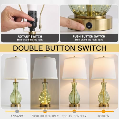 Oneach 22-Inch Green Glass Table Lamp with Fairy Lights and USB Charging - Nightstand Accent Light - Variation of THIS listing