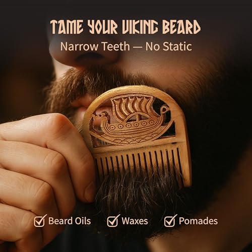 Viking Ox Bone Comb with Drakkar Longship Design - Pocket Beard & Hair Comb