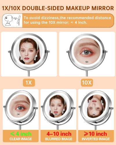 7 Inch Lighted Makeup Mirror with 10x Magnification & 360° Swivel - Chrome Variation