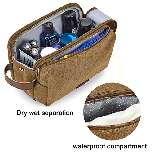 BAGSMART Large Khaki Canvas Travel Toiletry Bag with Water-Resistant Organizer
