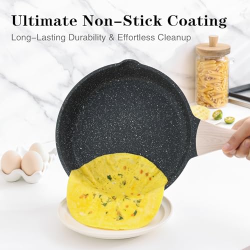 Kordisen Classic Granite Nonstick Frying Pan Set with Lids - 8, 9.5 & 11 Inch