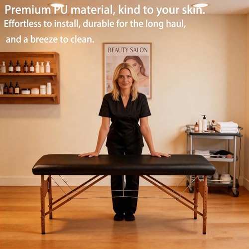 Waterproof Massage Table Cover - Black PU Leather, Elastic Fit, Professional Spa & Therapy Bed Protector